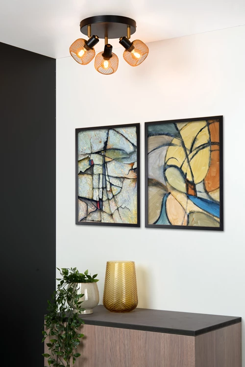 Lucide MAREN - Spot plafond - Ø 37 cm - 3xE14 - Or Mat / Laiton - ambiance 1